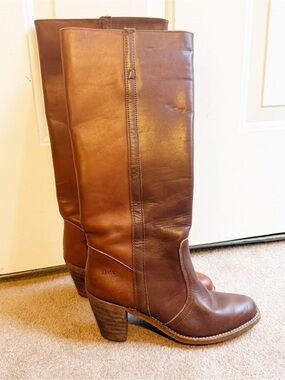 Dexter USA Vintage Brown Leather Knee High Boots Boho Western Sz 8